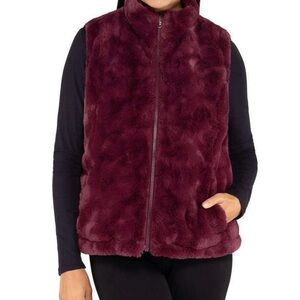 Nicole Miller Women's Reversible Faux Fur Vest Burgundy Medium